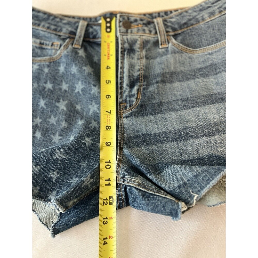 Old Navy Secret Slim Blue Pockets Stars Stripes Raw Hem Denim Shorts Sz 10 - Picture 3 of 9